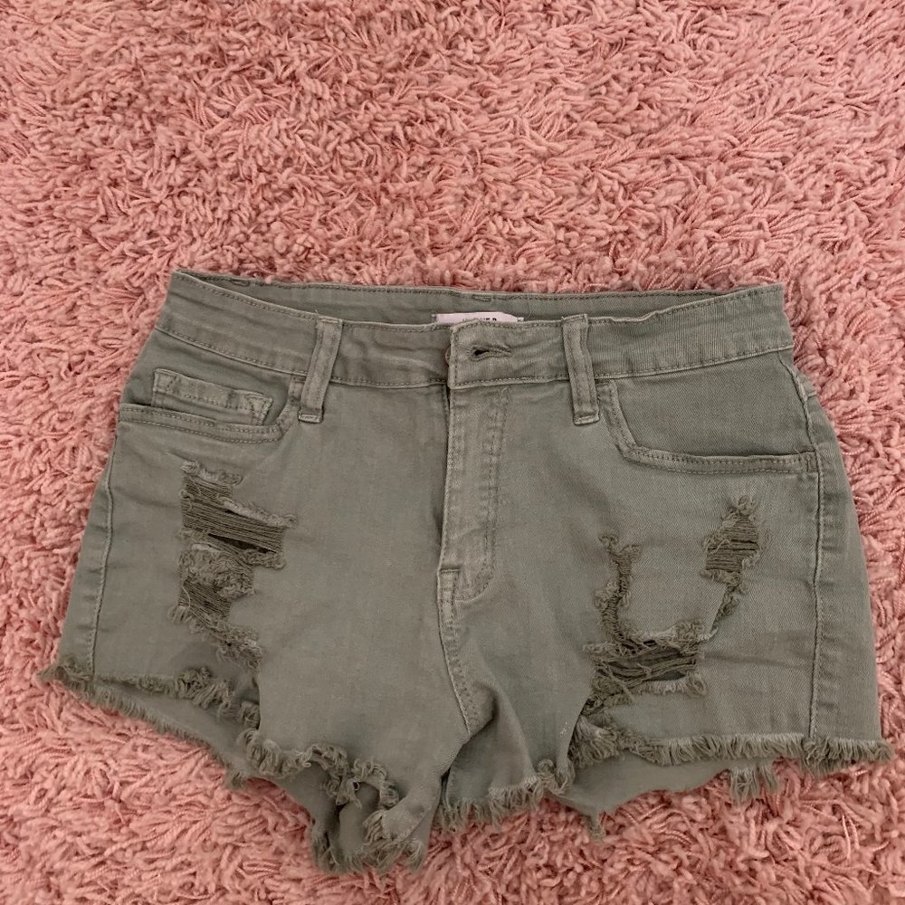 Klique B Army Green Jean Shorts, medium